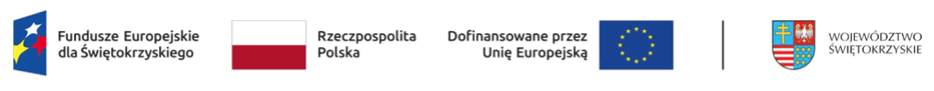 Logo Funduszy Europejskich, Flaga państwowa, Flaga Unii Europejskiej, Logo Województwa Świętokrzyskiego